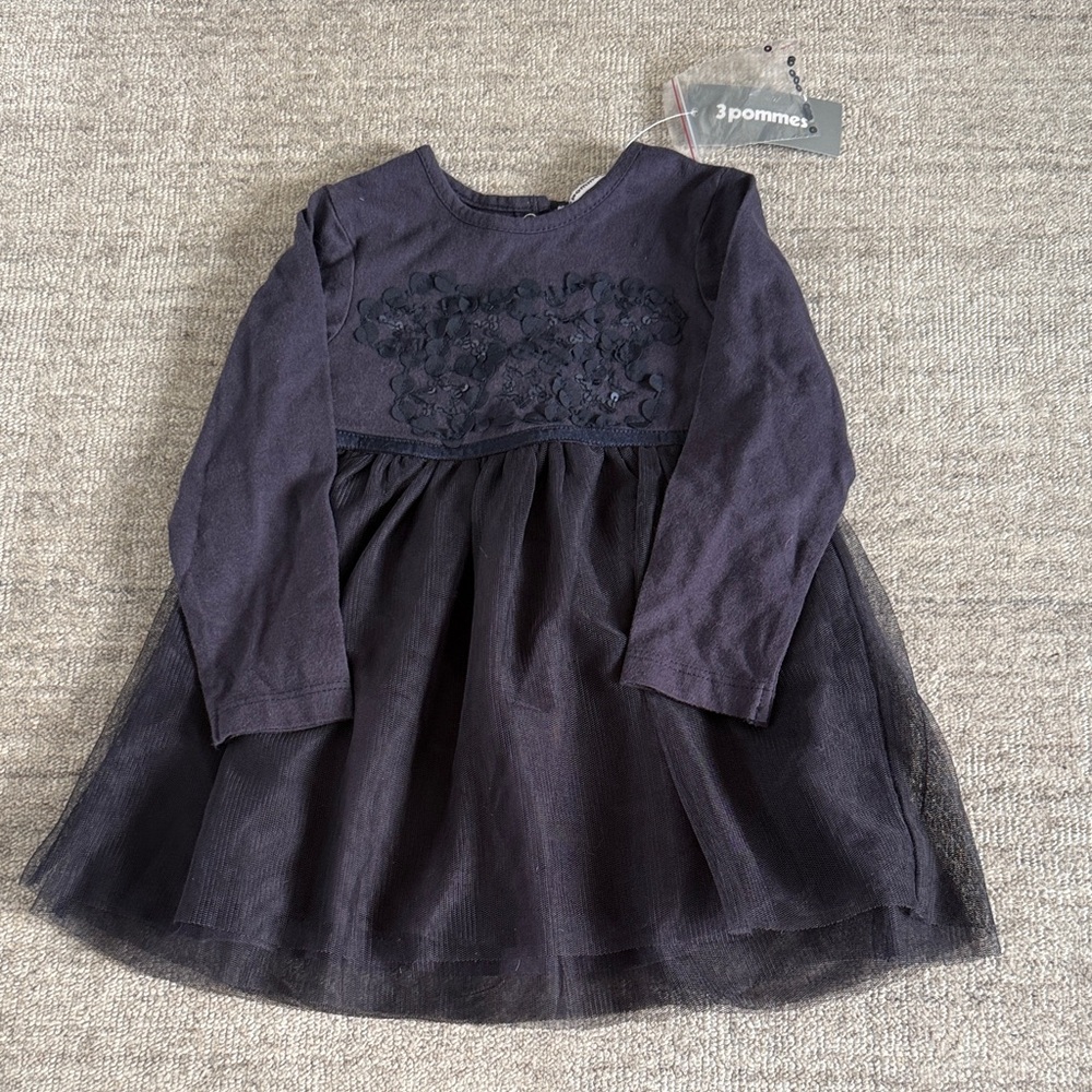 3Pommes Elegant Navy Kids Dress 18mo Size NWT